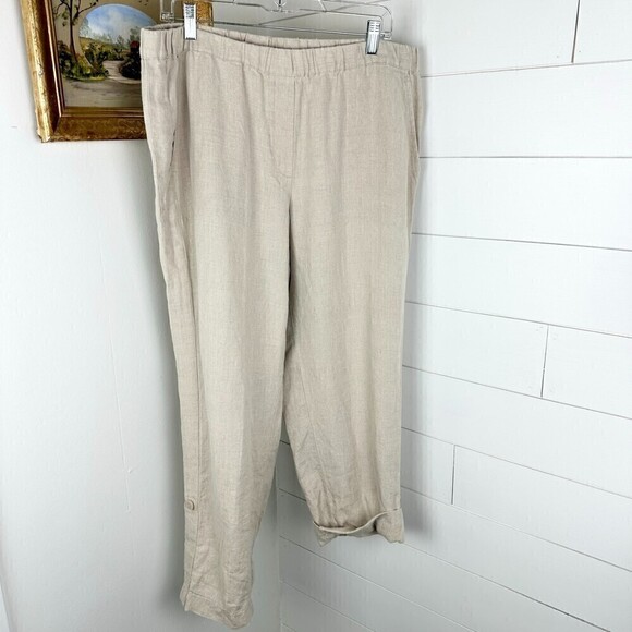 J. Jill Pure Jill Linen Pull On Pants Khaki Pockets Elastic Waist Size 1X - Picture 1 of 6